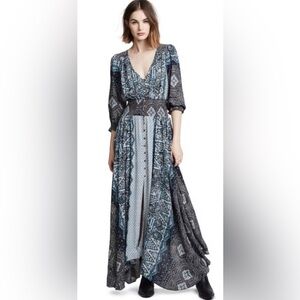Free People Blue and Black Spring/Summer Bohemian Maxi Dress Size XS